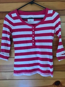 Abercrombie & Fitch Kids Pink & White Henley Shirt Top Girls Cuffed Sleeves M 12 - Picture 1 of 4