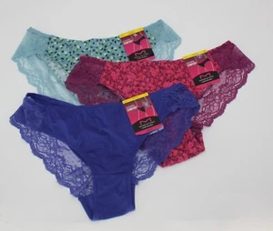 NWT set of 3 MAIDENFORM comfort devotion LACE TANGA solid BLUE FLORAL PINK M/6 - Picture 1 of 5