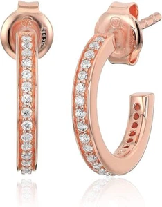 Michael Kors Earrings Mercer Link 14k Rose Gold Sterling Silver Mini Huggie H... - Picture 1 of 4