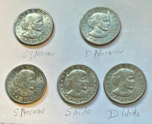 Lot of 5 U.S. Susan B ANTHONY DOLLARS 1979 D,"Blob" S(?); 1980S,D - Picture 1 of 13