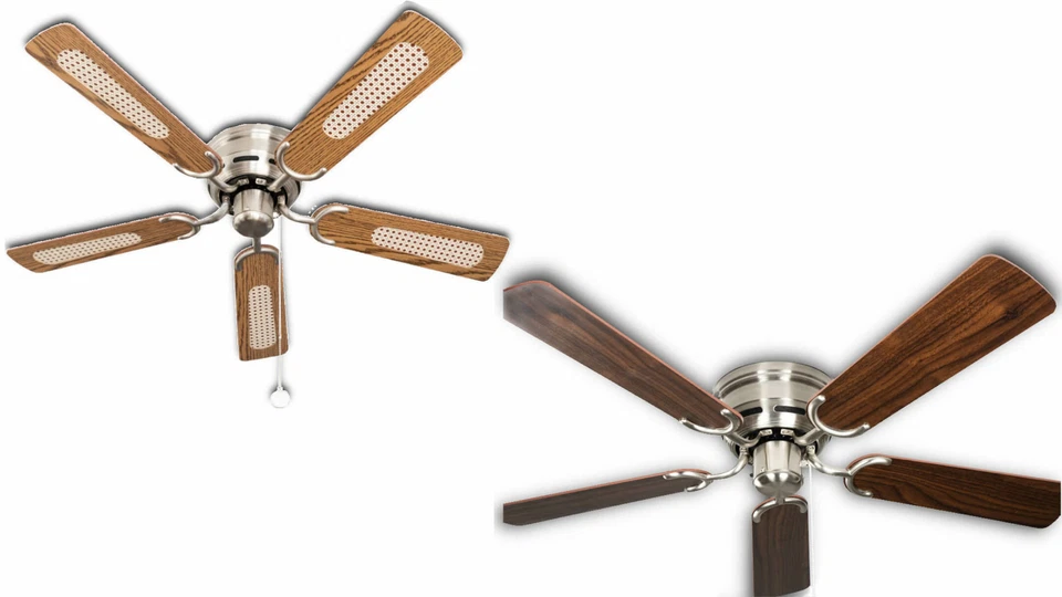 Ceiling Fan with Pull Switch Kisa Deluxe 105cm Nickel Blades Oak/Walnut - Image 1 of 4