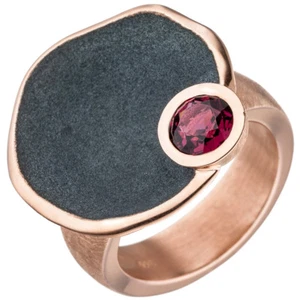 Ring mit rotem Rhodolith flache Ebene teiloxydiert 925 Silber Rotgold vergoldet - Bild 1 von 1