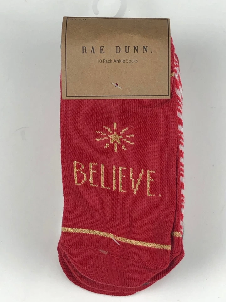 Paquete de 10 calcetines al tobillo Rae Dunn para niñas vacaciones de Navidad nuevos con etiquetas Foto 1 de 1