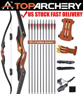 60" Archery Wooden Takedown Recurve Bow Hunting Target Arrows Outdoor Shooting - Picture 1 of 27