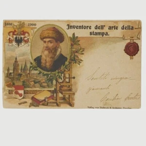 cartolina originale Gutenberg inventore della stampa VG 1900 libro - Picture 1 of 2