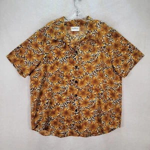 Vtg Expose Womens Top Brown Floral Leopard Button Maximalist Blouse Plus Size 3X - Picture 1 of 20