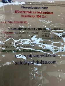 PVDF Piezoelectric Film 28 um thick, transparent 300 ohm ITO Electrode - Picture 1 of 3