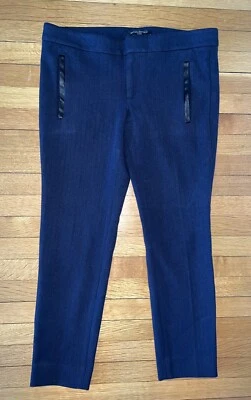 Banana Republic 6 Sloan Ankle Pants Trousers Navy Herringbone Faux Leather Trim - Image 1 of 4