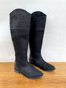 πΈπΉ Ivylee Copenhagen Nubuck Leather Pull On Tall Boots Shoes Navy Size 38 7 - Picture 1 of 7