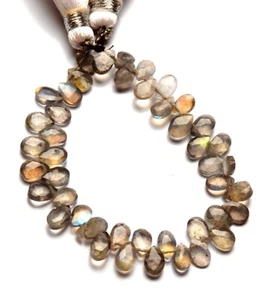 Natural Fire Labradorite Gems 6x4 mm Size Faceted Pear Briolette Beads 5" Strand - Picture 1 of 6