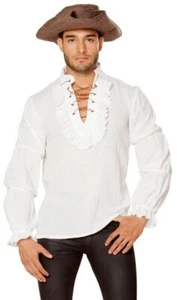 Ruffled Long Sleeve Shirt Lace Up Collar Pirate Poet Ivory Off White 4651 Small - Picture 1 of 4