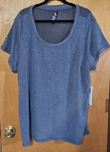 NWT Yogalicious Women’s Workout Top Short Sleeve 3X T Shirt Heather Blue - Picture 1 of 7