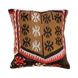 Vintage Kilim Cushion Cover 60x60 cm Square Wool Kelim Pillow Moroccan Decor - Picture 1 of 2
