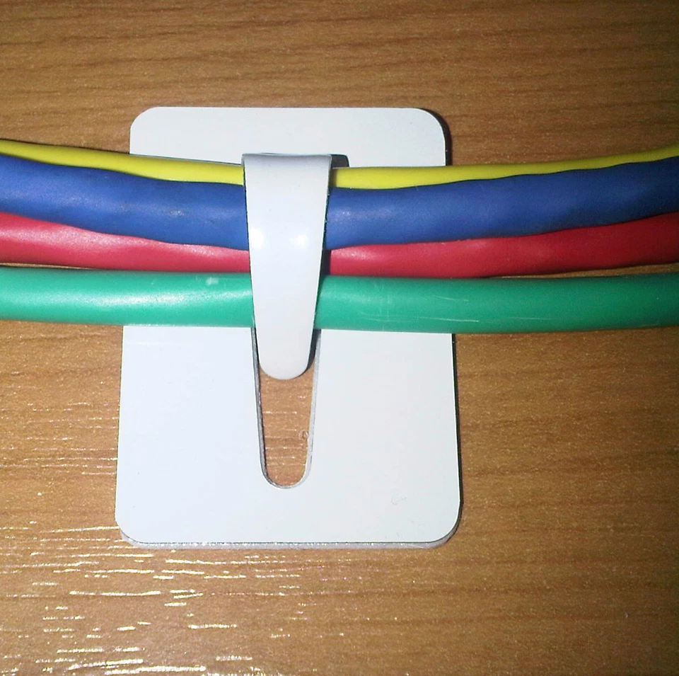 x 20 Ultra Strong Self Adhesive Metal Cable Tidy Hook Clip Organiser White Steel