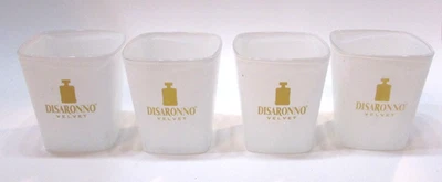 Set 4 Vintage Disaronno Velvet Gold on White 3.25" Square Liquor Drink Glass - Image 1 of 4