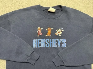 Hershey's Sweatshirt Mens Large Navy Crewneck Embroidered Reese's Kiss Candy - Picture 1 of 10