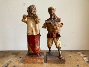 Vintage Pair Handcrafted Mounted Composite Mexican Folk Art Villager Figurines - Picture 1 of 21