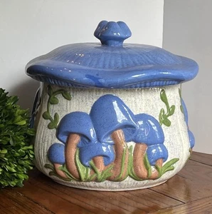 Vintage Rare Blue Merry MUSHROOM Arnel’s Ceramic Canister Multi Piece Set - Picture 1 of 18
