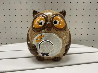 Banco de monedas de cerámica de búho detalle de flores marrón tostado Taiwán cerámica ahorro de dinero de colección Foto 1 de 4