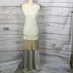 NWD PETER COHEN Women's Ivory Silk Silver & Gold Satin Long Gown Dress- SZ S - Picture 1 of 7