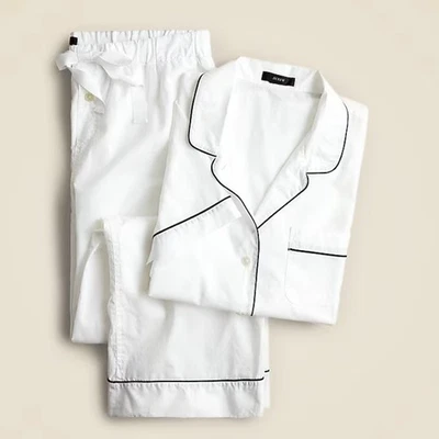 Conjunto de pantalón de pijama de manga larga de algodón de extremo a extremo grande blanco J Crew para mujer Foto 1 de 4