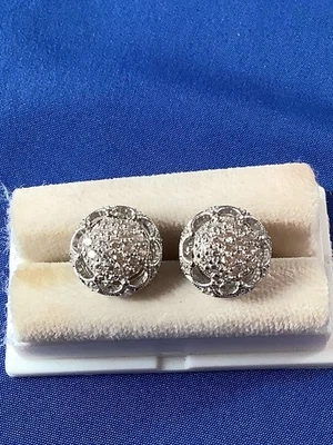 Pendientes estilo botón flor circonita cúbica de plata de ley firmados por Tacori Foto 1 de 4