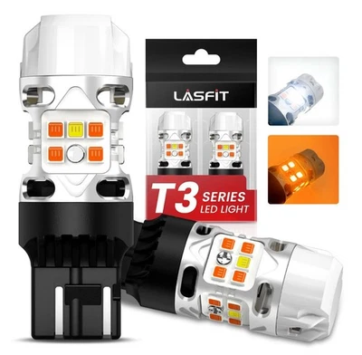 Lasfit 7443 T3 LED Front Turn Signal Light Bulb 3000K Switchback Anti Hyperflash - Image 1 of 3
