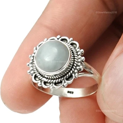 Aquamarin Stein Massiv Silber Ehefrau Bezel März Cocktail Weihnachtsgeschenk Mit - Bild 1 von 4