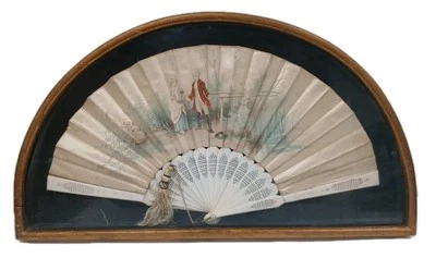 Antiguo abanico de mano colonial plegable de seda debajo de estuche de vidrio 20 X 10 muy raro  Foto 1 de 4