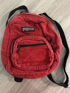 Vintage Y2K Jansport Mini Backpack Red Corduroy Micro 3 Pockets T907 Bag - Picture 1 of 5