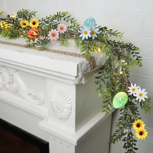 Easter Garland Decor, 6.5 FT LED Lighted Garland with Easter Eggs & Flowers, Spr - Picture 1 of 12
