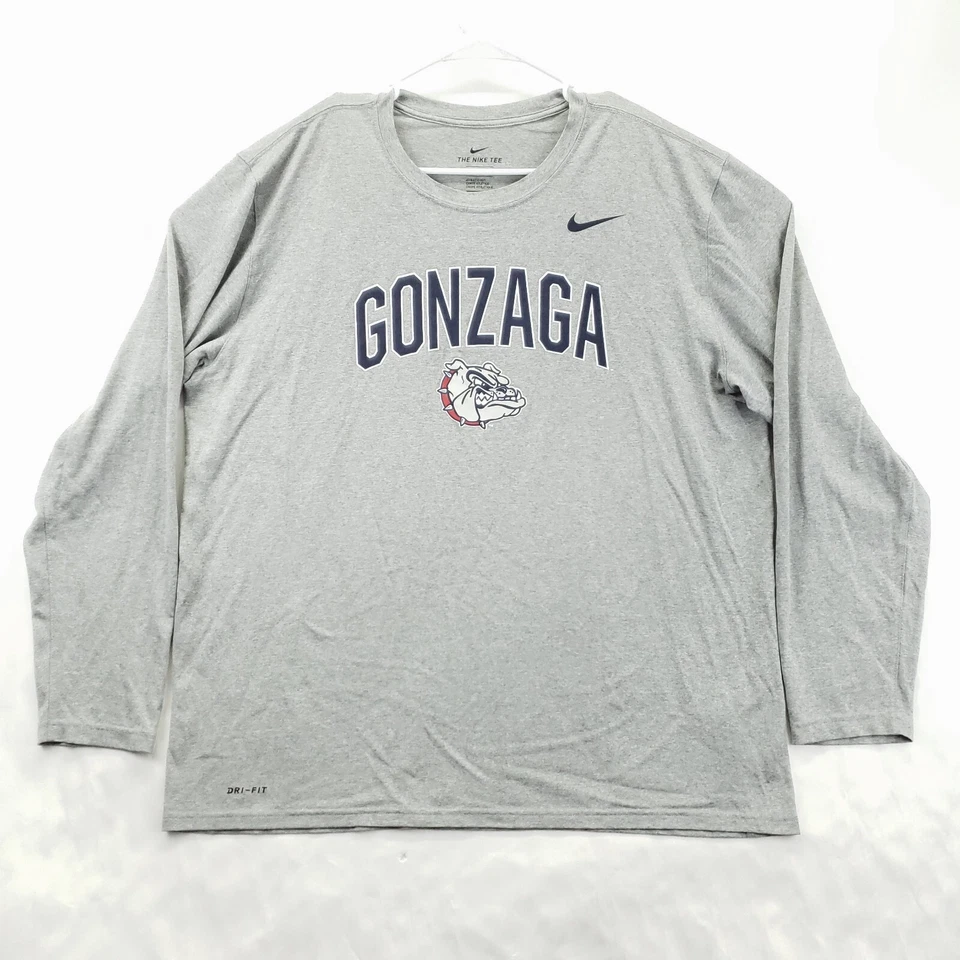 Nike Gonzaga Shirt Mens 2XL Gray Dri-Fit Long Sleeve Sports Crew Neck Pullover - Image 1 of 4