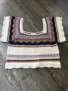 POL Anthropologie Strick Pullover Oberteil Lila Creme Braun Damen S Boho Whimsy - Bild 1 von 6