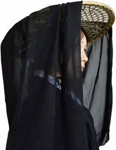 Handgefertigter chinesischer alter ritterlicher Heldin Bambus Hut mit schwarzem Schleier - Bild 1 von 4