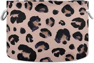 Large Storage Basket Pink Black Leopard Toy Storage Box Organizer Bins with Hand - Picture 1 of 11
