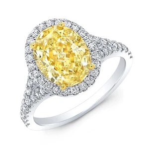 Fancy Yellow Oval Diamond Diamond Engagement Ring 18k White Yellow Gold GIA Cert - Picture 1 of 3