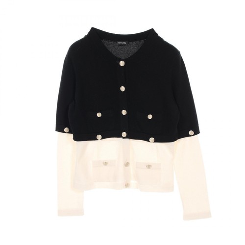 Giacca cardigan CHANEL COCO Mark bottoni P72780 cashmere nero beige usato