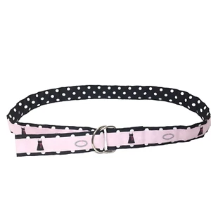 Women's Pink Black Belt Large Ribbon Reversible Polka Dot D Ring Casual Ladies - Picture 1 of 5