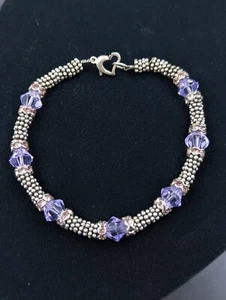 Purple Beaded Bracelet made with SWAROVSKI CRYSTAL STERLING SILVER K119 - Picture 1 of 16