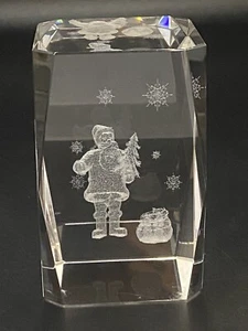 Santa Claus 3D Crystal Christmas Paperweight Laser Etched - Picture 1 of 10