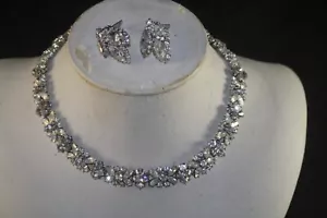 VINTAGE CROWN TRIFARI NECKLACE EARRINGS SET RHINESTONE RARE STUNNING 1950'S WOW - Picture 1 of 5
