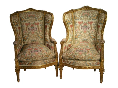  Antique PAIR LOUIS XVI BERGERE WING CHAIRS MUSEUM QUALITY/ W/ Italy Gov.Papers - Image 1 of 4