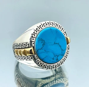 Turquoise Natural Stone Ring Men 925 Sterling Silver Rİng Turkish Handmade Gift - Picture 1 of 10