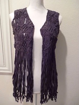 WINTER KATE by NICOLE RICHIE COTTON MACRAME FRINGE "GYPSY ROSE" BOHO VEST SZ M - Image 1 of 4