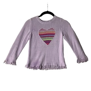 Talbots Kids Jacquard Heart Sweater Girly Small Purple Knit Fringe Hem Lovecore - Picture 1 of 6