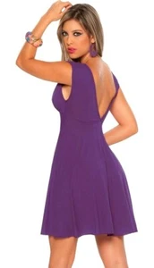 4735 Purple Dress Mini Formal Casual Sun Club wear Party Sexy Cocktail S M L XL - Picture 1 of 6