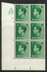 1/2d Edward VIII A37 Zylinderblock - 22 No Dot UNMONTIERT NEUWERTIG - Bild 1 von 1