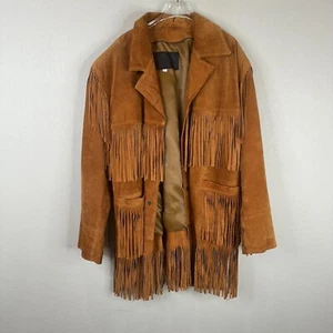 Vintage Euro Men S Fringe Leather Jacket Long Sleeve Terracotta Boho Southwest - Picture 1 of 14