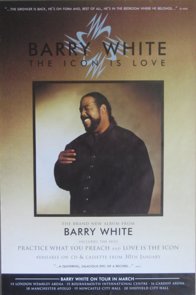 ENORME PÔSTER DE METRÔ 40x60" ~ Barry White 1994 The Icon Is Love Live Tour Dates NOS ~ - Imagem 1 de 1