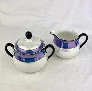 Vintage Porcelain Bavaria Purple Lusterware Cream and Sugar Bowl with Lid - Picture 1 of 18